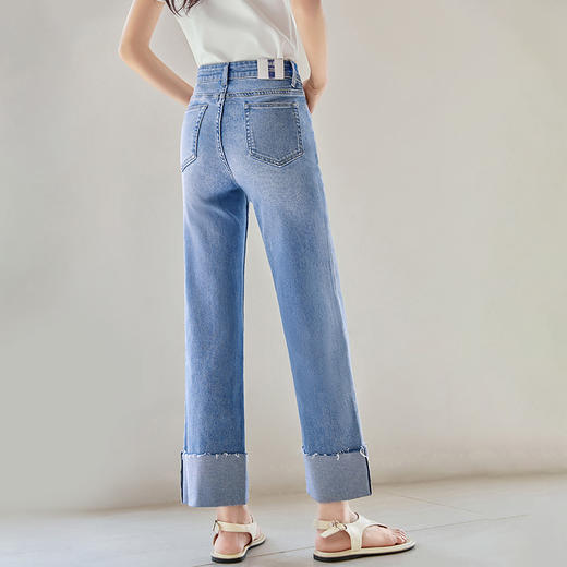 IC 设计感翻边脚口修身牛仔裤女2025春秋通勤休闲百搭直筒裤 商品图4