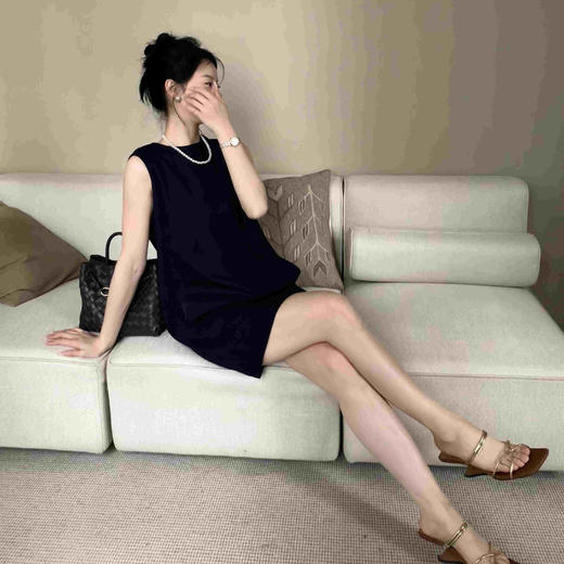 顺丰包邮洛诗琳14528夏季新款纯色优雅气质直筒无袖连衣裙0792 商品图1