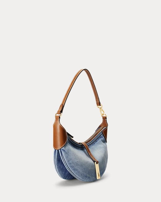 月牙丹宁包，出口日本喔。羊皮+牛皮拼接の拉链闭合单肩包C030560 商品图6