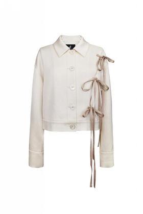 香槟色进口醋酸不规则蝴蝶结飘带短外搭