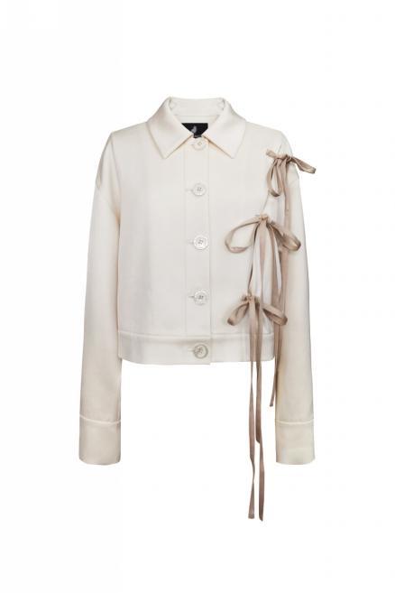 香槟色进口醋酸不规则蝴蝶结飘带短外搭 商品图0