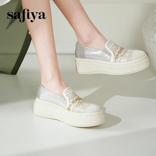 预售10天|Safiya/索菲娅2025复古民族风蕾丝草编透气懒人软底渔夫鞋 SFD1112416 商品图2