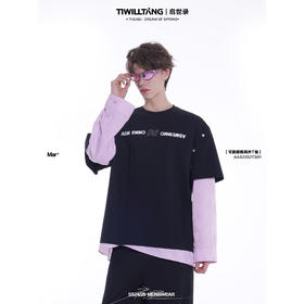 TIWILLTANG启世录“假日游乐园”脱卸假两件字母长袖宽松圆领T恤