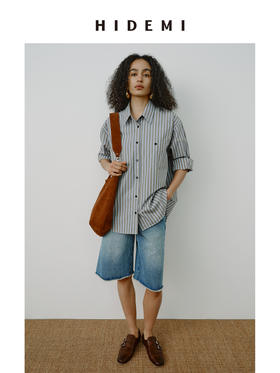HIDEMI极简色织条纹大廓形口袋设计感oversize知识分子衬衫