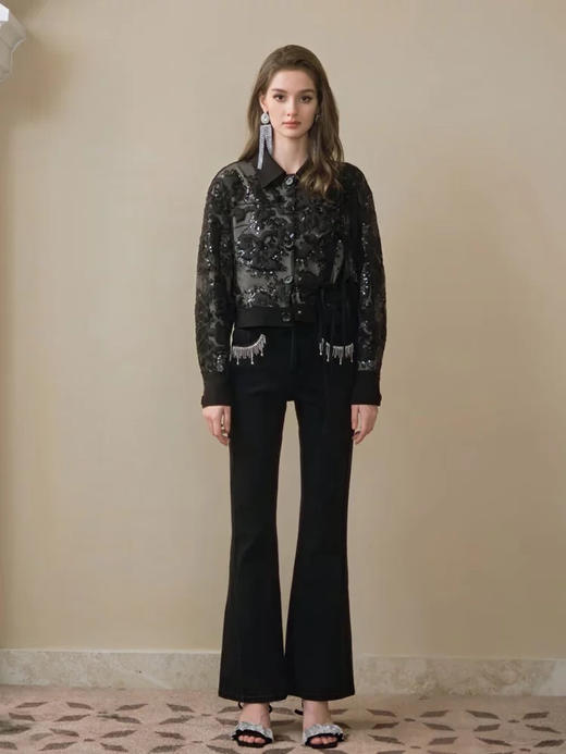 黑色高定富贵花亮片短外搭 商品图0