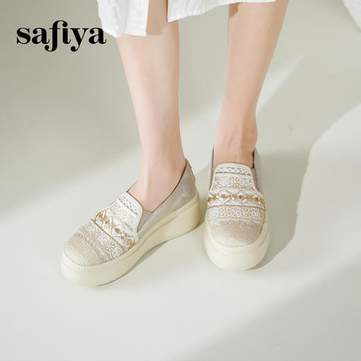 预售10天|Safiya/索菲娅2025复古民族风蕾丝草编透气懒人软底渔夫鞋 SFD1112416 商品图4