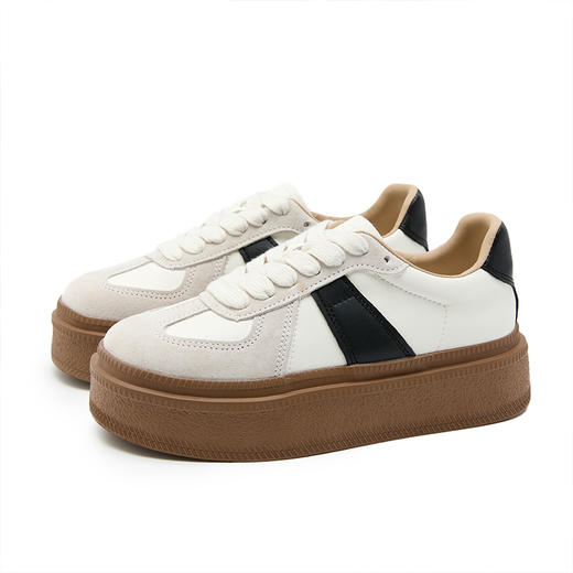 西遇黑白德训鞋女新款韩系撞色百搭小白鞋圆头厚底板鞋V0356338 商品图4