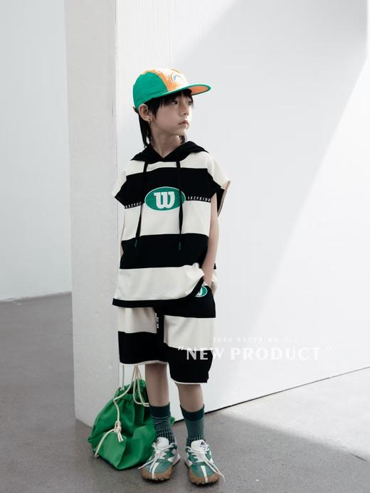  儿童节福利-实体159元【小资范】夏季0113珠地网W绿色贴布绣连帽短袖/短裤（微脏）-喜出 商品图0