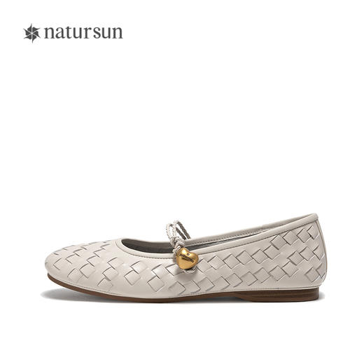 natursun优雅玛丽珍鞋女羊皮复古编织鞋平底舒适单鞋N25128413 商品图2