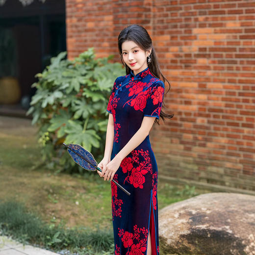 复古旗袍红色少女长款旗袍YM4032 商品图0