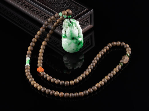 原创沉香+翡翠飘色大葫芦挂件 商品图0