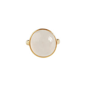 【天然正品】AU750精品黄金镶天然冰种白色蛋面翡翠戒指060325AH33 现售价：3980