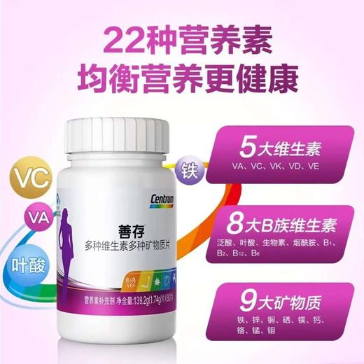 善存银善存 复合维生素 营养素矿物质片富含钙铁锌维生素c vVC VB VE新老包装随机发 多维片男士女士维生素80片 商品图7