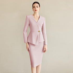 IWY/气质粉色职业装女神范正装套装女高端前台主持人工作服西装套裙CS2226