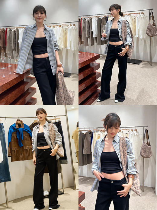 HIDEMI极简色织条纹大廓形口袋设计感oversize知识分子衬衫 商品图1