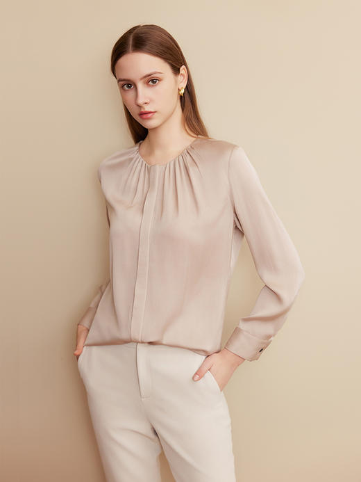 【桑蚕丝衬衫】25年春夏新品女士圆领商务休闲长袖百搭真丝上衣 商品图1