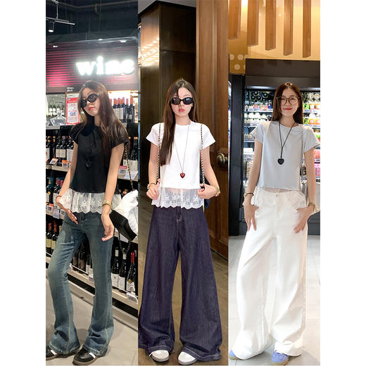 <曾小咸推荐>3.28现货秒杀 ！微信超特价！蕾丝拼接假两件短袖T恤 日常109.99 立减60 秒杀49.99！！ 商品图3