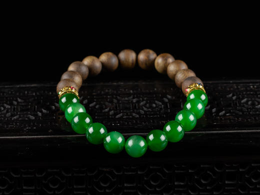 XY0038原创沉香+碧玉18K金对称款手串 商品图5