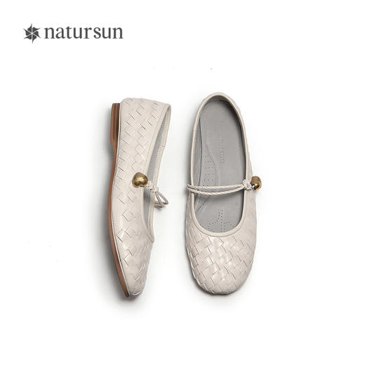 natursun优雅玛丽珍鞋女羊皮复古编织鞋平底舒适单鞋N25128413 商品图3