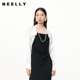 NEELLY纳俪商场同款春新款舒适白色长袖醋纤短外套女宽松简约上衣 N25034C04621