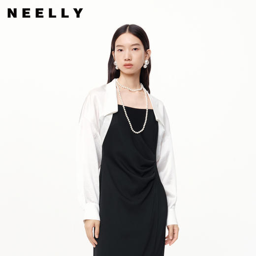 NEELLY纳俪商场同款春新款舒适白色长袖醋纤短外套女宽松简约上衣 N25034C04621 商品图0