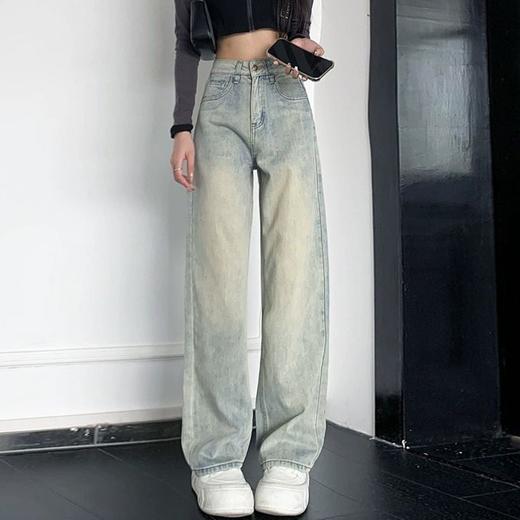 【GZ】无忧购【甄选】美式水洗黄泥色直筒牛仔裤女梨形高腰做旧窄版阔腿长裤691（截单后7天发货) 商品图0