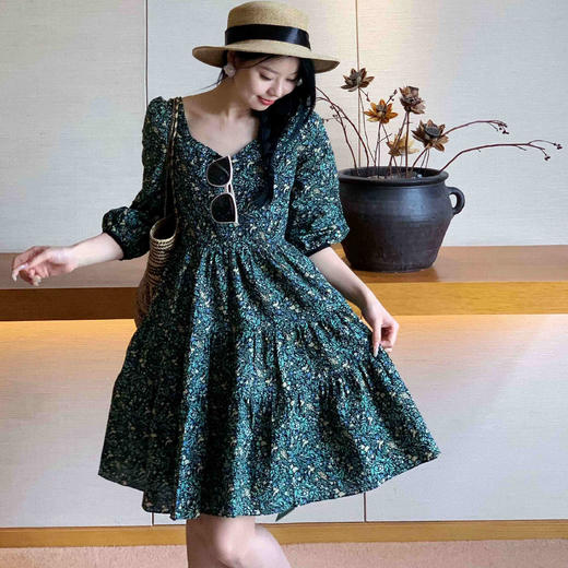 顺丰包邮洛诗琳15231夏季新款减龄气质方领碎花中长款连衣裙52007 商品图3