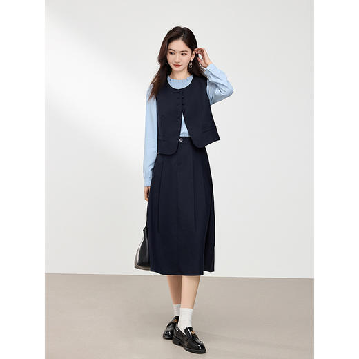 【五折购】熙世界法式通勤三件套女2025春秋新款教资面试衬衫马甲半身裙套装 商品图4