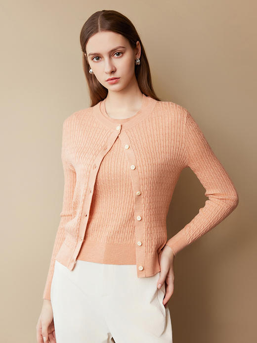 【棉质抽条开衫】25年春夏新款女士薄款圆领针织开始修身显瘦小外套 商品图0