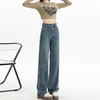 遮肉大码直筒牛仔裤女新款复古高腰梨形身材拖地裤窄版阔腿长裤子 商品缩略图3