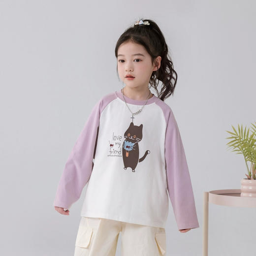 【2件起拍】贝叮熊春款棉质休闲插肩打底衫T恤 商品图3