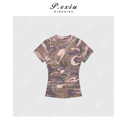 03-4潘依绣丁丁宠粉韩系减龄迷彩圆领短袖W-62902 商品图0