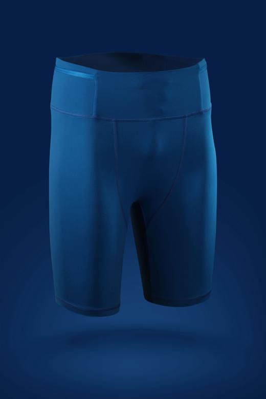 严素运动紧身短裤，蓝黄配色，弹性跑步运动紧身裤，男 / 女款，严素态度 商品图0