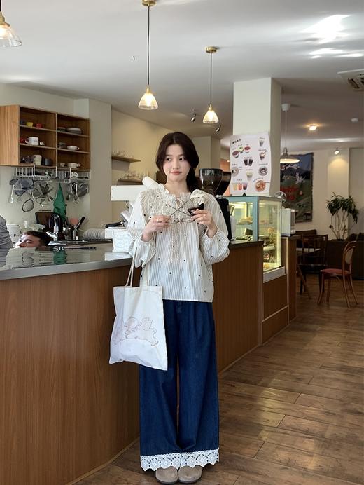 【YW】无忧购韩系chic蕾丝拼接温柔阔腿休闲直筒牛仔裤10070（截单后7天发货) 商品图2