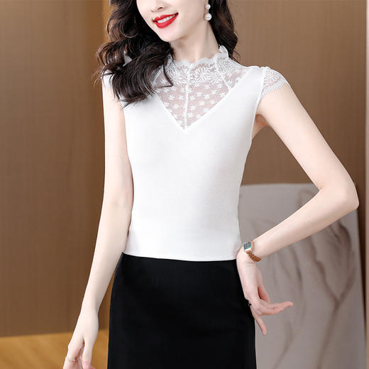 雀说新款气质甜美蕾丝拼接女装套头针织衫内搭高级感甜美短袖上衣AL34055 商品图5