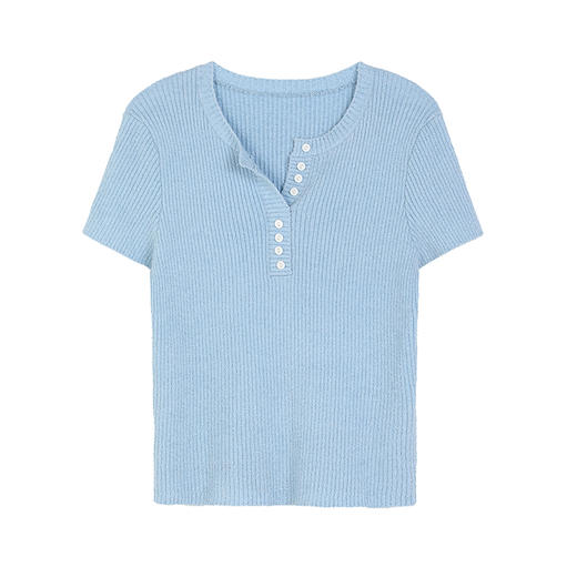 NEELLY纳俪商场同款春季新款浅色修身显白短袖针织衫女显瘦毛衣N25032A01143 商品图3