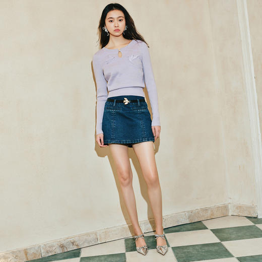 精致钉珠飞鸽刺绣套头毛衫春品(货号:MC85SW044) 商品图3