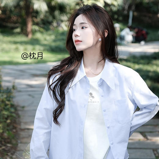 【商场同款】诗凡黎蓝色翻领衬衫2024夏新款衬衣女3F4121101 商品图0