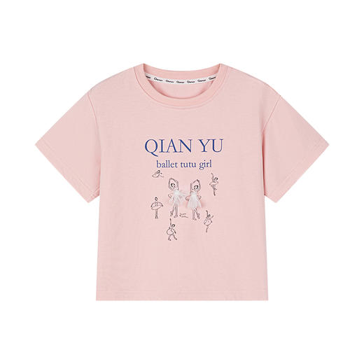 笛莎千与2025夏季新款女童甜美芭蕾女孩印花短袖T恤 商品图4