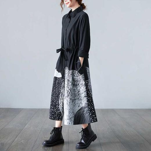 雀说 新款文艺大码连衣裙宽松显瘦港风长袖衬衫裙ALD028 商品图3