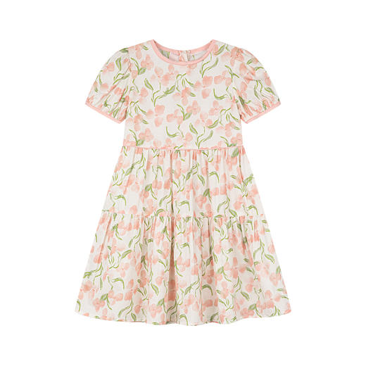 笛莎千与2025夏季新款女童甜美花朵印花短袖棉布连衣裙 商品图4