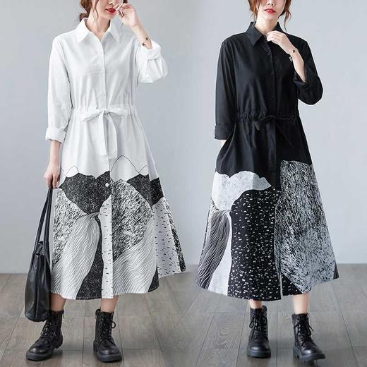 雀说 新款文艺大码连衣裙宽松显瘦港风长袖衬衫裙ALD028 商品图1