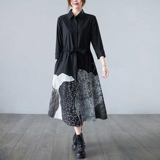 雀说 新款文艺大码连衣裙宽松显瘦港风长袖衬衫裙ALD028 商品图0