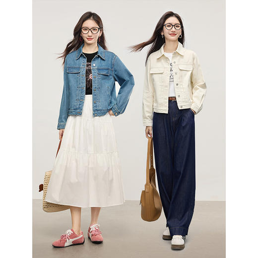 【年货节】熙世界复古水洗牛仔外套女春秋2025年新款小个子宽松显瘦夹克上衣 商品图1