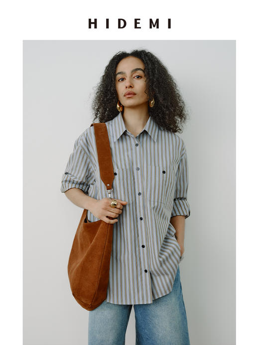 HIDEMI极简色织条纹大廓形口袋设计感oversize知识分子衬衫 商品图5