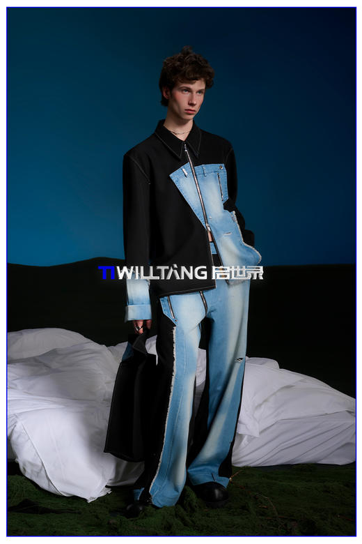 启世录TIWILLTANG“凌迹回响”牛仔拼接休闲长袖衬衫 商品图5