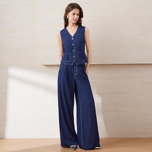 EITIE爱特爱时尚复古百搭显瘦V领通勤牛仔马甲外套上衣2025夏新款B2503606 商品图3