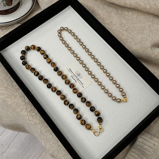 【可拆分】美拉德虎眼石摩卡金棕珍珠双层项链小众轻奢项链 商品图3