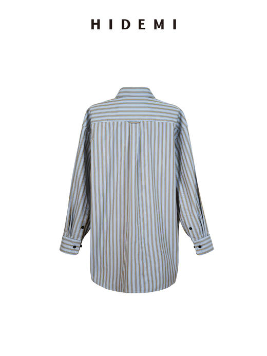 HIDEMI极简色织条纹大廓形口袋设计感oversize知识分子衬衫 商品图8