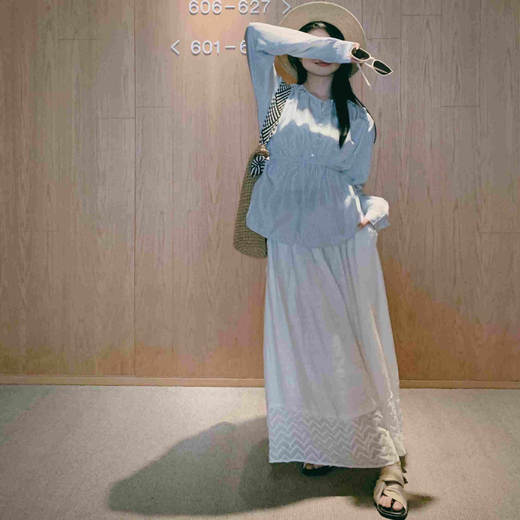 顺丰包邮洛诗琳14903春季新款条纹印花气质绑带收腰真丝上衣1026 商品图0